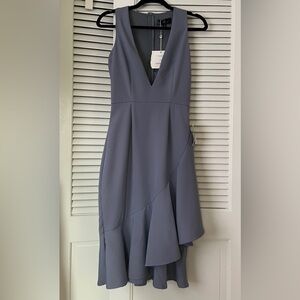 NWT Missguided Gray Sleeveless Midi Cocktail Dress Ruffle Hem  Sz 2